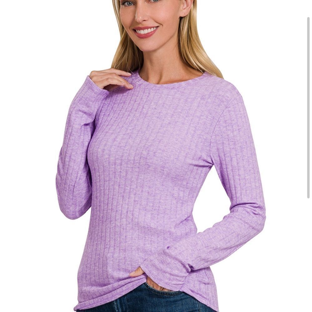 #HT-2201Y RIBBED LONG SLEEVE ROUND NECK TOP Lavender